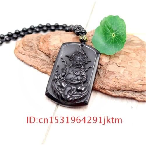 Natural Chinese Pendant Women for Black Jade Gifts Beads Obsidian Jewelry Fashion Charm Necklace Amulet Buddha
