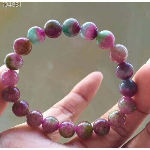 Natural Red Green Tourmaline Quartz Watermelon Crystal Round Beads Bracelet Tourmaline Drop Shipping 9.5mm AAAAAA Certificate