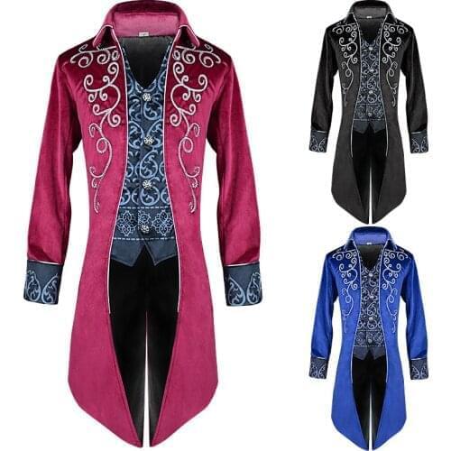2020 New Embroidery Vintage Luxury Halloween Costume Carnival Gothic Coat for Men Medieval Cosplay Mens Party Tuxedo Punk Adult
