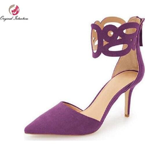 Original Intention Women Sandals Ankle Strap Cut Outs Pointed Toe Thin Heels Sandals 6 Colors Shoes Woman Plus US Size 4-15