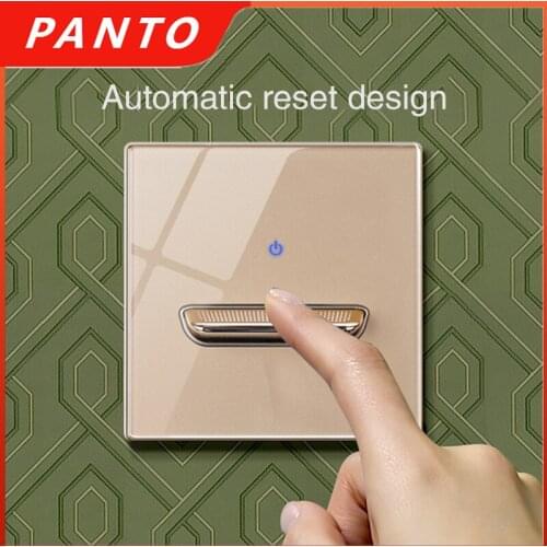 PANTO Luxury Standard Universal Tempered Glass Crystal Light Switch Golden Button Paddle Reset Switch Brand New 220V Wall Switch