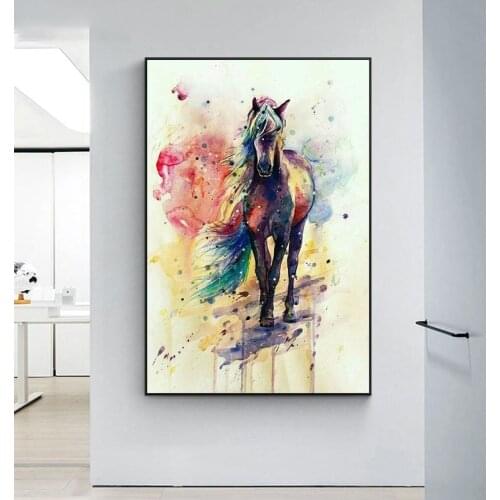 Colorful Oil Steed Art Posters Watercolor Horse Animal Art Canvas Painting Pictures for Living Room Print Wall Art Cuadros Decor