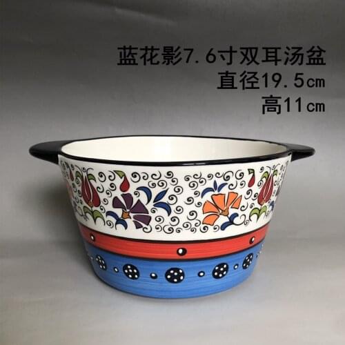 Net red hand painted tableware European American heavy industry fine pottery family double ear soup bowl sauerkraut fish bowl