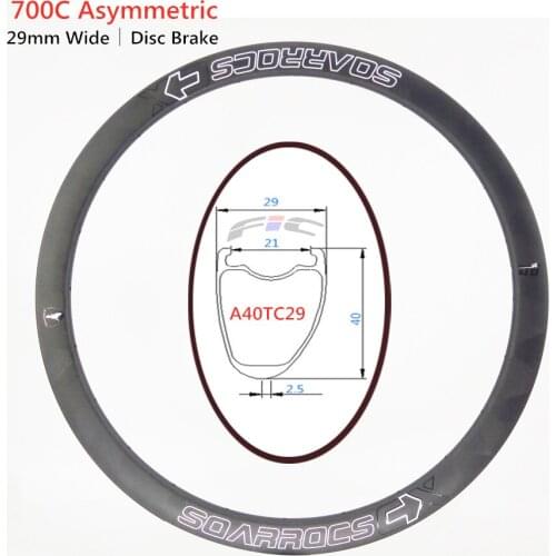 SoarRocs SRA40TC29 700c gravel rim 29mm wide asymmetrical tubeless CX 40 filament winding 24h 28h carbon cyclocross clincher rim