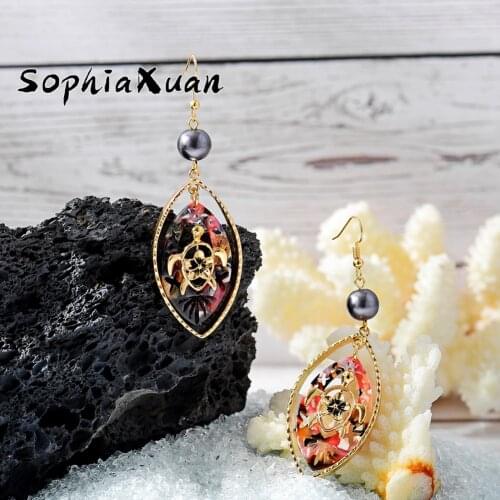 SophiaXuan Polynesian Earrings Hawaiian Turtle Green Trendy Acrylic Jewelry Round Drop Dangling Earring Wholesale for Women Gift