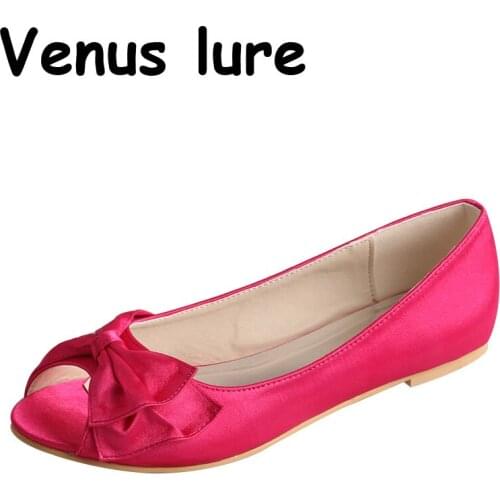 23 Colors Peep Toe Wedding Shoes Flats for Bride Rose Pink Plus Size 12