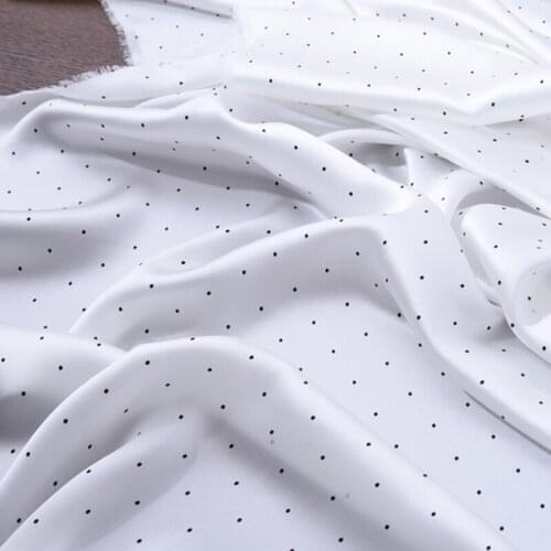 108CM Wide 16MM Small Dots Print White 90% Silk 10% Lycra Stretch Heavy Silk Fabric for Blouse Dress Cheongsam H035