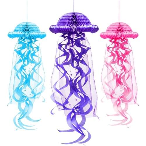 Mermaid Party Decorations Hanging Honeycomb Jellyfish Pastel Mermaid Birthday Supplies Paper Ornament Birthday Party Favors kw11