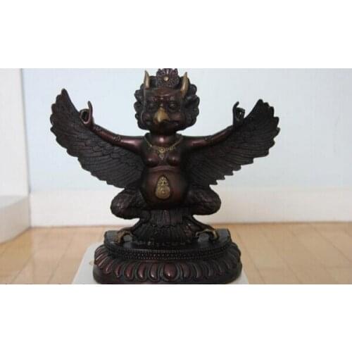 USPS to USA S1090 Tibet Buddhism Bronze Copper Redpoll Winged Garuda Bird Eagle God Buddha Statue