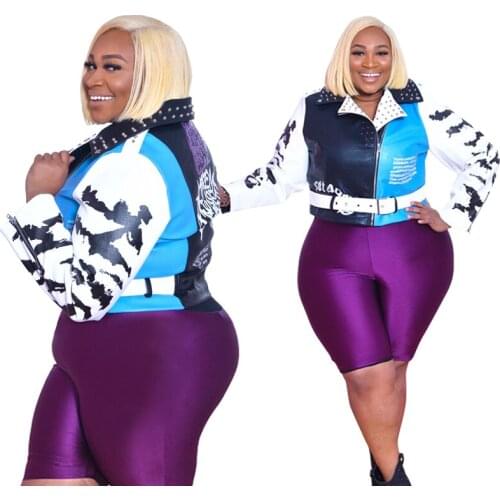 In Stock New Design Plus Size Clothing Fashion Women Pu Leather Plus Size Jackets