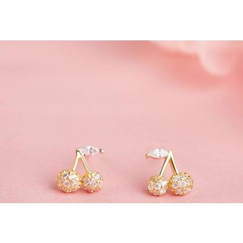 YC4549E S925 Sterling Silver Fashion Fresh Cherry Shape Zircon Stud Earrings Gift Party Banquet Woman Jewelry Stud Earrings 2021