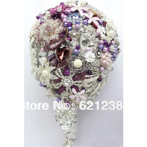 EMS Free Shipping,European popular purple blue brooch beadwork bride hand flowers/Water drop bouquet/Bridal custom bouquets
