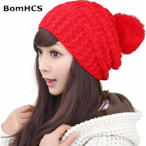 BomHCS 6 Colors Simple Cute Women Knitted Hat Winter Warm Handmade Beanie Hats Street Fashion Skully Cap
