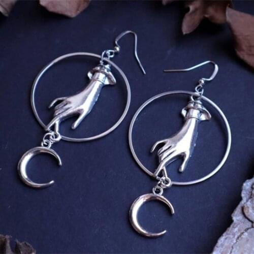 Goth Hand Moon Goddess Earrings Fashion Celestial Witch medieval Jewelry Crescent Punk Creative Statement Women Gift Magic boho