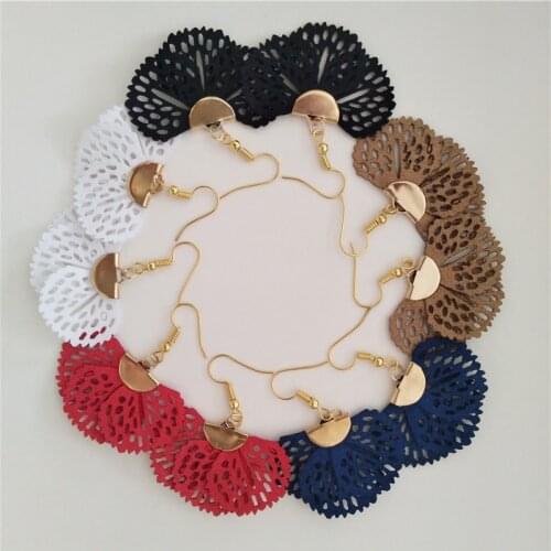 New Korean Style fan-shaped Grid Flower Stud Earrings For Women Fashion Summer Accessories Elegant Sweet