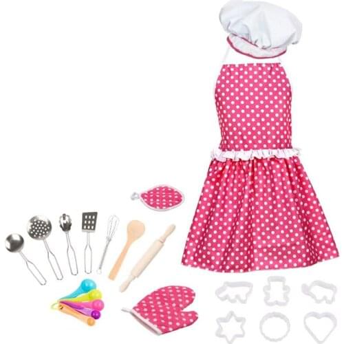 22Pcs/Set Girl Kids Kitchen Role Play Cooking Apron Chef Hat Cake Baking Tools Toy Cooking Tool Set Play House Toy
