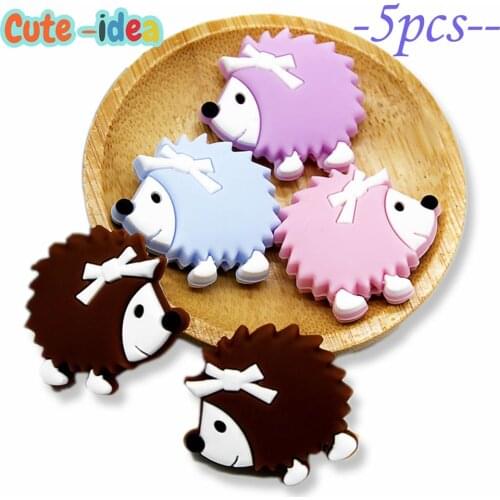 Cute-ideas 5pcs Cartoon Hedgehog Animal Silicone Beads BPA Free Baby Teething Teether Pacifier Chain Toys Accessories Baby goods