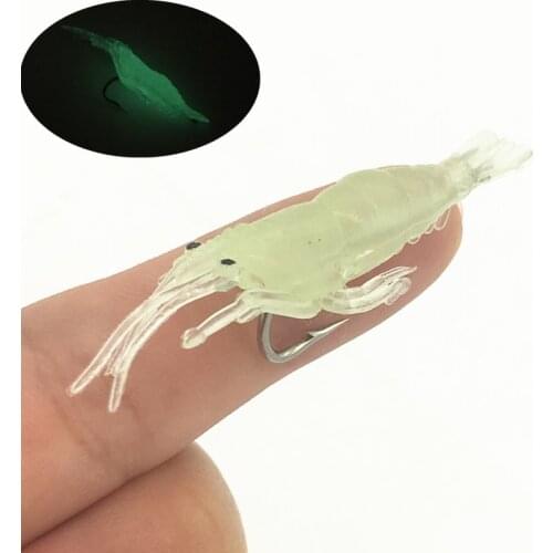 6*Fishing Shrimp Prawn Lure Luminous Artificial Silicone Soft Shrimp Jig Fish insect Bait Simulation Luminous Crankbait Hook