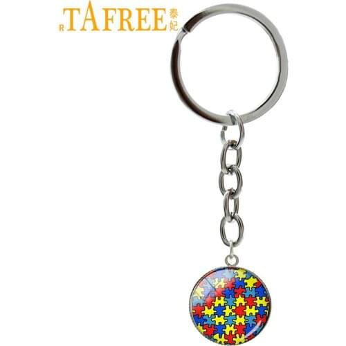 TAFREE Autism Heart key chain color Autism Awareness Jigsaw Puzzle Pieces keychain charm women jewelry Caring for autism T525