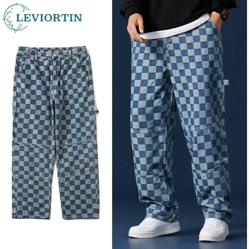 Brand Hip-Hop Cashew Print Pants Loose Jeans Men Trendy Wide-Legged Plus Size Casual Daddy Denim Trousers