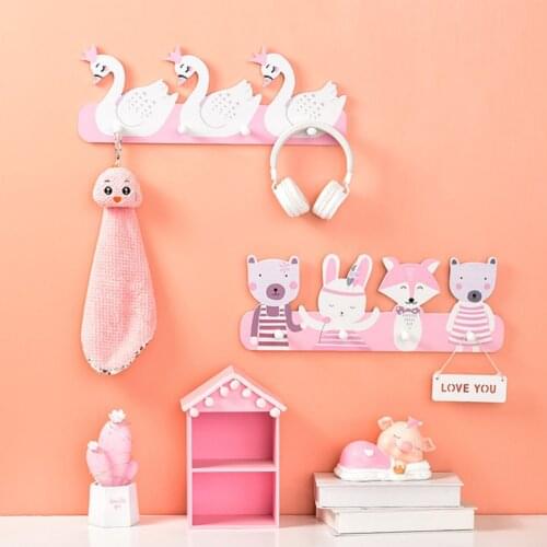 Wooden Swan Shaped Hook Nordic Style Bear Rabbit Wall Mounted Coat Rack Hanger Home Decoration Clothes Organizer Storage Shelves