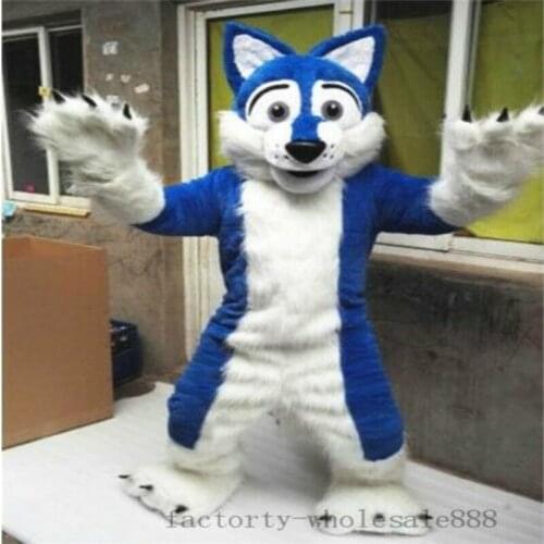 Halloween Long Fursuit Blue Husky Fox Dog Mascot Costume Adult Xmas Fursuit Cartoon Dress Outfits Carnival Easter Ad Clothes