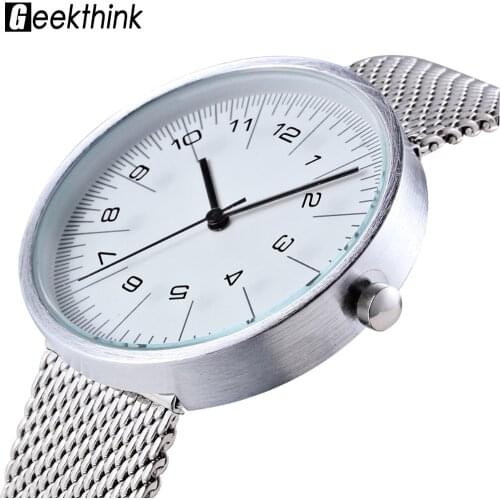 Geekthink Luxury Brand Men Quartz Watch 2019 Stainless Steel Mesh Band Waterproof Sports Mens Watches Gifts horloges mannen #a