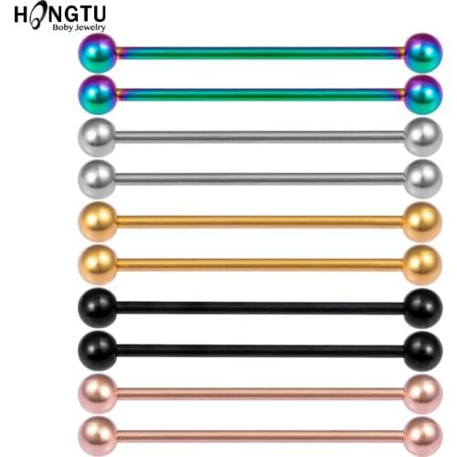 HONGTU 10Pcs 12mm-38mm 14G Tongue Rings Nipple Straight Barbells Industrial Earring Surgical Steel Body Piercing Jewelry