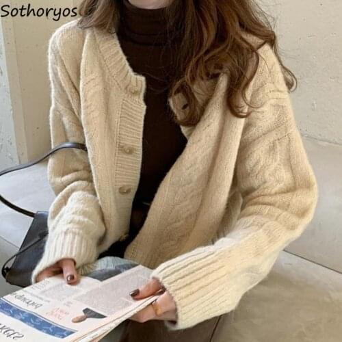 Women Cardigan Sweaters Plus Size 3XL Solid Loose Elegant Females Autumn Street Outwear Simple Warm Thick Soft Leisure Chic New