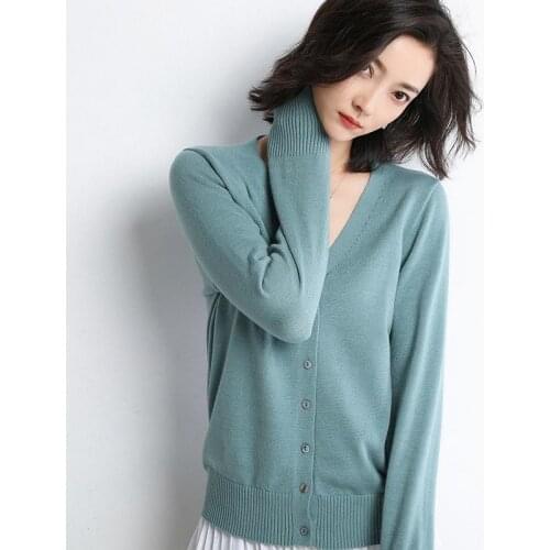 Cardigan Women Retro Jumper Top Minimalist V-neck Harajuku Student Basic Sweater Knitted thin Fashion All-match Spring Daily