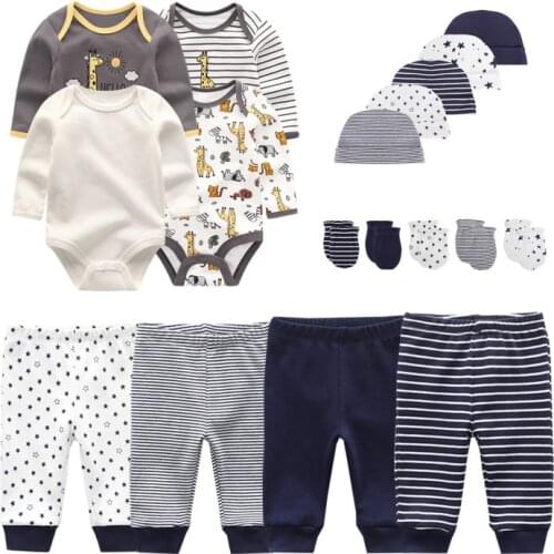 16/18PCS Newborn Baby Girl Clothes Cotton Solid Bodysuits Pants Gloves Hats Baby Boy Clothes Sets Cartoon Full Sleeve Ropa Bebe