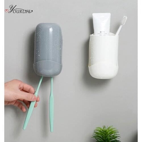 OYOURLIFE Creative Wall Mounted Toothbrush Holder With Cup Bathroom Waterproof Dust-proof Tooth Brush Holder Bathroom Organizer
