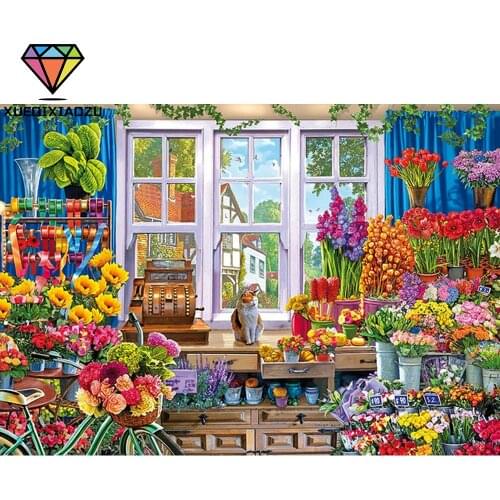XUEQIXIAOZU Full Round flower shop Diamond drawing Diamond embroidery 5D DIY Diamond setting Home decoration gifts 2020 New