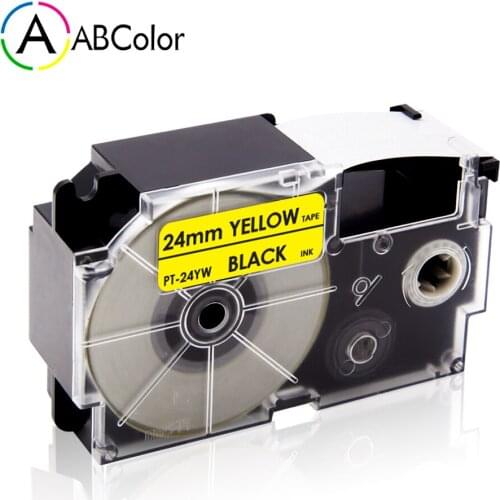 24mm XR-24YW XR 24YW Tape For CASIO XR-24YW Label Tape Printer Ribbon For CASIO KL-E300 KL-T70 Label Maker Black on Yellow