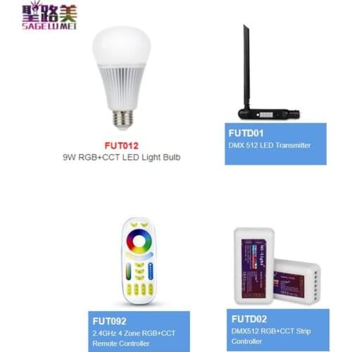 Mi Light FUTD04 9W DMX512 RGB+CCT LED Light Bulb FUTD02 DMX512 RGB+CCT Strip Controller FUTD01 DMX 512 LED Transmitter DC12V-24V