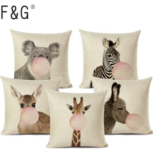 Cute Animal Cushion Cover Zebra Koala Giraffe Rabbit Blowing Bubbles Decoration Pillow Case For Kids Bedroom Decor