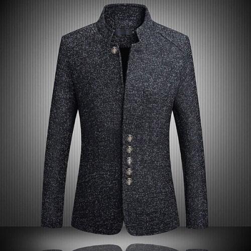 Fashion Men Stand Collar Suit Jacket Slim Single Breasted Business Blazer Coat Men Suit Single Button Lapels Coat with Pockets