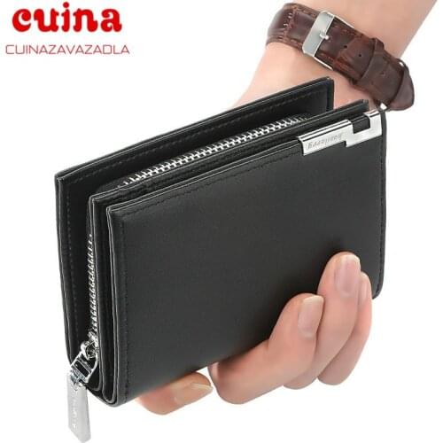 Fashion Brand Men Pu Leather Short Wallet With Zipper Coin Pocket Vintage Big Capacity Male Short Money Purse Card Holder New
