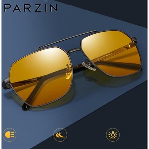 PARZIN Polarized Men Sunglasses Alloy Driving Night Vision Goggles For Car Anti-Glare Lens Yellow Sun Glasses Male 6653