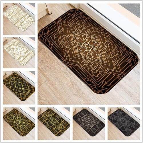 Geometric Printed Indoor Doormat Nordic Modern Black White Golden Floor Mat Kitchen Bathroom Door Mat Table Anti-slip Mat Rugs