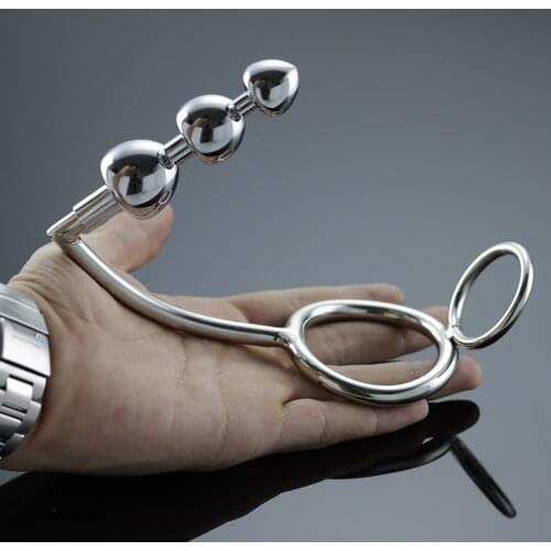 Stainless Steel Men Anal Hook Anal Beads Plug Cock Ring Metal Butt Plug Prostate Massager Anal Plug Penis Scrotum Ring Sex Toys