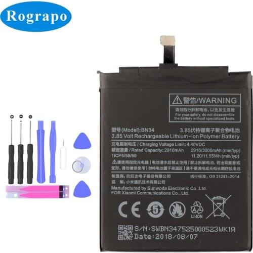 Original 3000mAh Xiao Mi Hong Mi BN34 Replacement Battery For Xiaomi Redmi 5A 5.0" Bateria Batterie Cell Mobile Phone Batteries