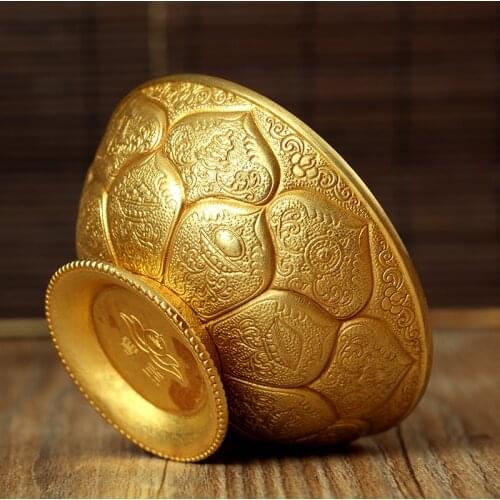 Gold-plated Copper Supply Bowl Buddhist Articles Auspicious Ornaments Buddha Holy Water Cup Worship Bowl Lucky Fengshui Dishes