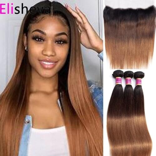 Elisheva Ombre 1b/4/30 Bundles With Lace Frontal Straight Hair Bundles With Frontal Peruvian Hair Bundles With Closure Remy