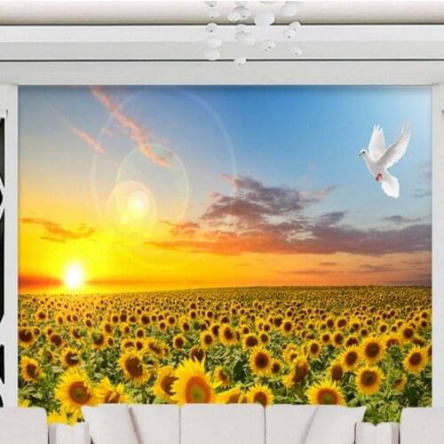 Drop Shipping Custom Photo Wallpaper Sunflower Sea Landscape Background Wall Hotel Passageway Decorative Custom Wallpaper Murals