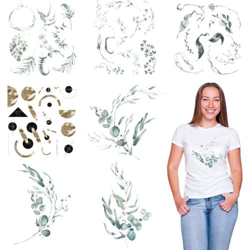 Plants flowers DIY Appliques Stickers on Clothes Stickers on fabric diy craft manualidades Heat Transfer PVC Patch