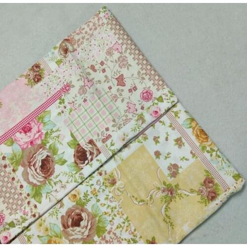 Romantic Pink & Yellow Check Blooming Flowers Printed 100% Cotton Fabric For DIY Sewing Quilting Baby Bedding Tilda Cloth