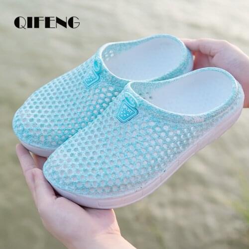Womens Slippers Girl Breathable Clogs Flat Mesh Clear Slippers Men Outside Slides Summer Casual Light Large Size Beach Shoes