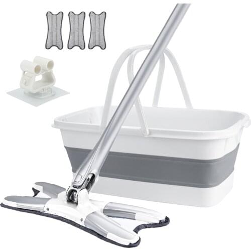 X Tpye Mop With Bucket Hands Free Washing Lazy Flat Mop 360 Rotating Floor Mop With 3Pc Microfiber Pads Household Cleaning Tools