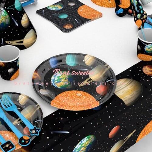 Solar System Outer Space Themed Birthday Party Decoration Paper Plate Cups Napkin Banner Whirls For Kids Planet Themed Party